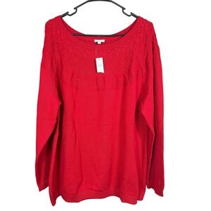 Talbots Women's Plus 2X Red‎ Cotton Cable Knit Pullover Sweater Long Sleeve